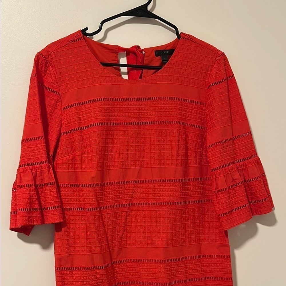 J.Crew Flutter Sleeve Eyelet Shift Dress Spring Summer Easter Pink Red Peach Sz2